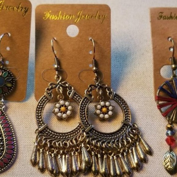 Boho Dangle Earrings Round Flower Dangling Drop Unique Bohemian Jewelry Ladies - Picture 2 of 5